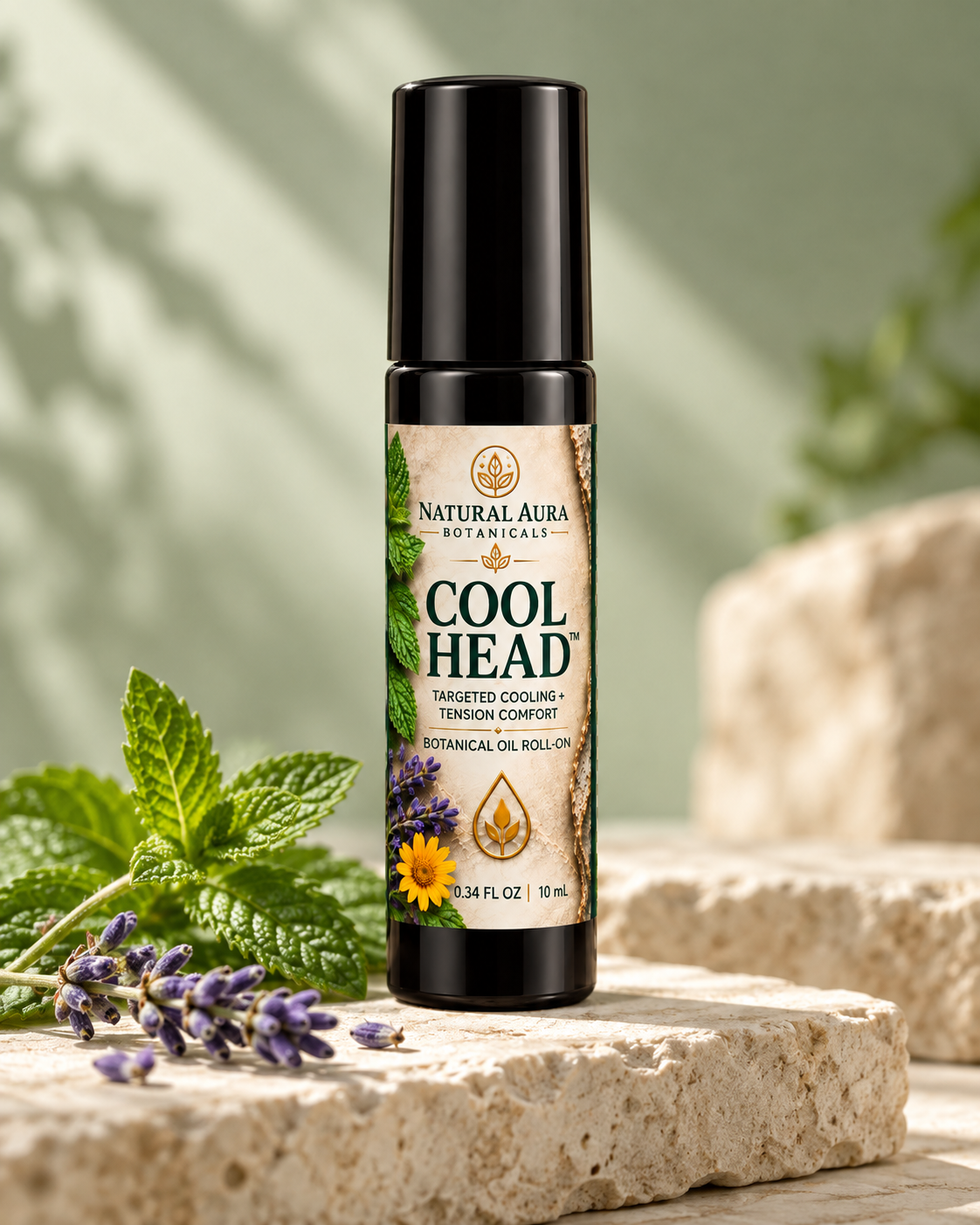 COOL HEAD botanical roll-on on sunlit stone